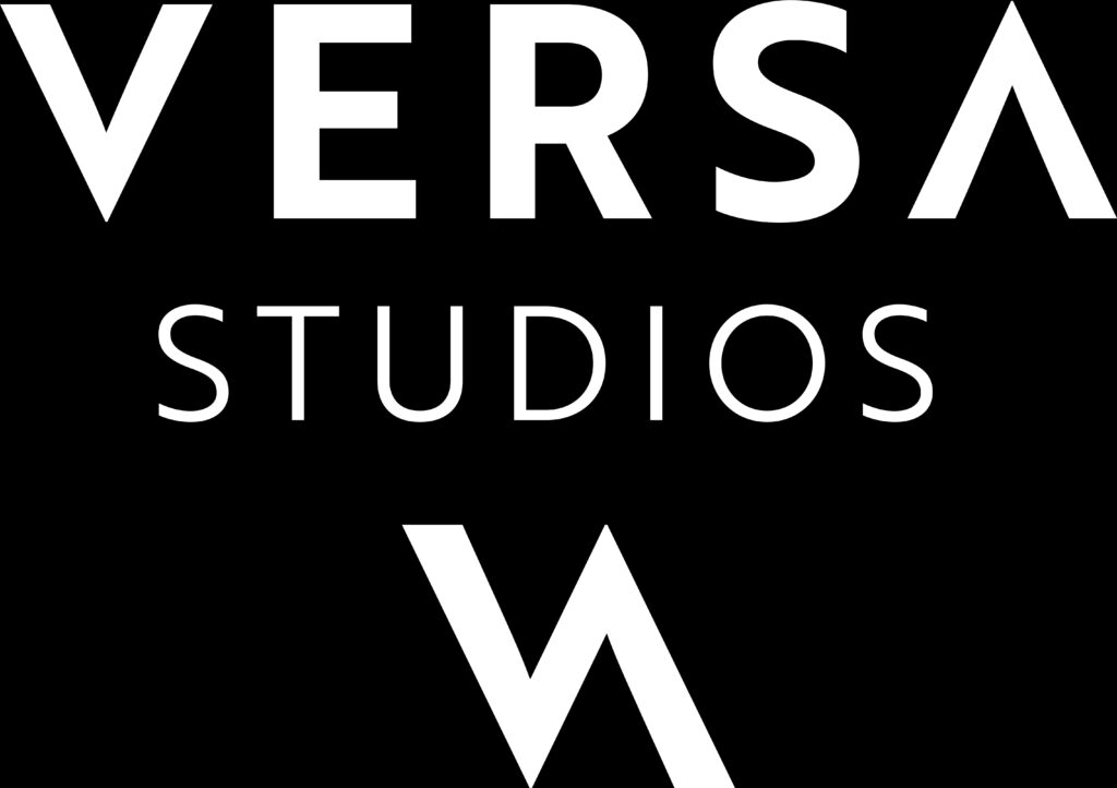 versa studios logo + mark print white